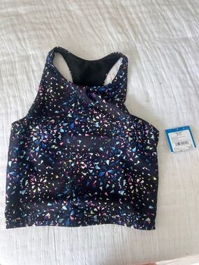 Women’s Black Multicolor High-Neck Crop Tank Top